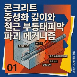 ai thumbnail poster 콘크리트 중성화 깊이와 철근 부동태피막 파괴 메커니즘 1788179797