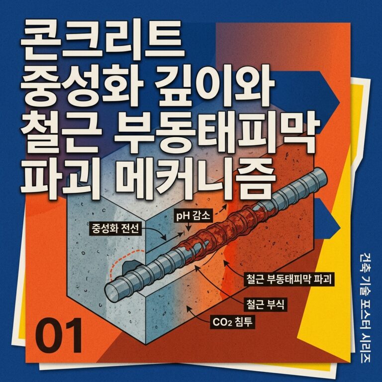 ai thumbnail poster 콘크리트 중성화 깊이와 철근 부동태피막 파괴 메커니즘 1788179797