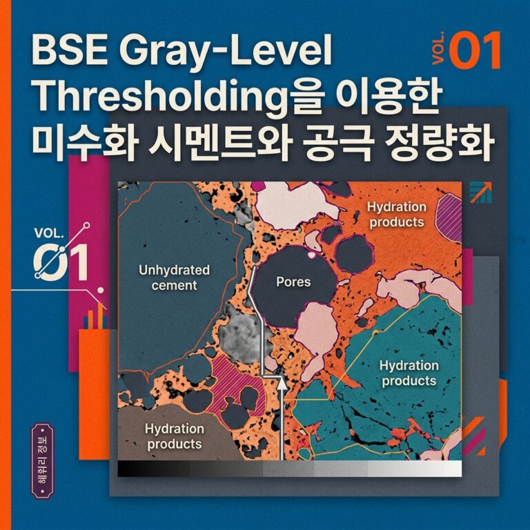 ai thumbnail poster BSE Gray Level Thresholding을 이용한 미수화 시멘트와 공극 정량화 1789562649
