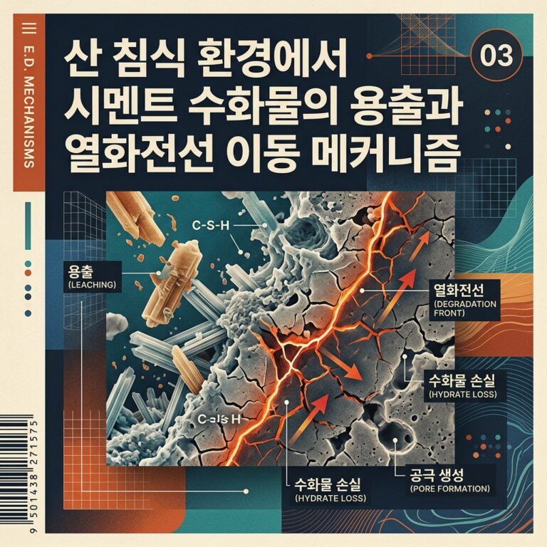 ai thumbnail poster 산 침식 환경에서 시멘트 수화물의 용출과 열화전선 이동 메커니즘 1789473833