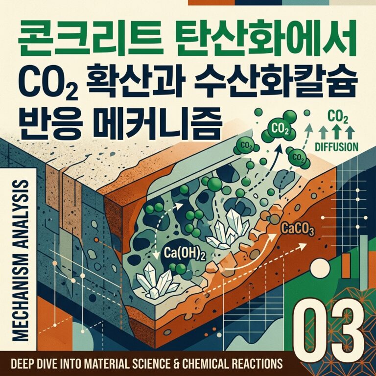 ai thumbnail poster 콘크리트 탄산화에서 CO₂ 확산과 수산화칼슘 반응 메커니즘 1788780606